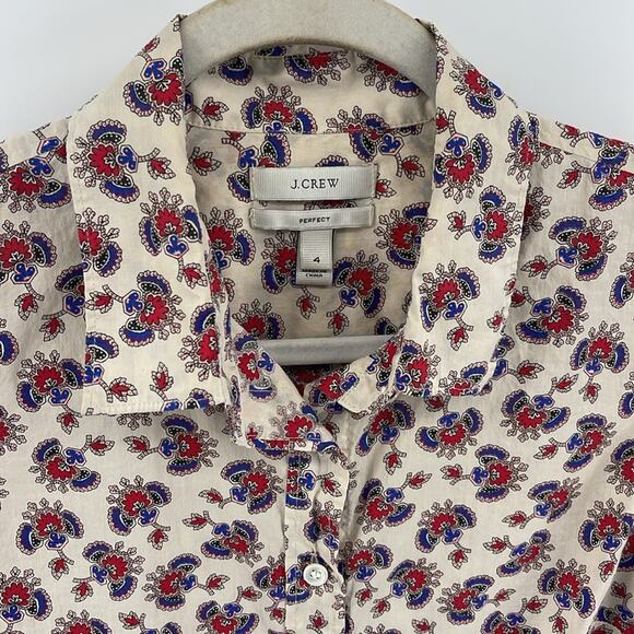 J. Crew Perfect Fit papaya paisley print long sleeve button up shirt sz 4 - Picture 2 of 6
